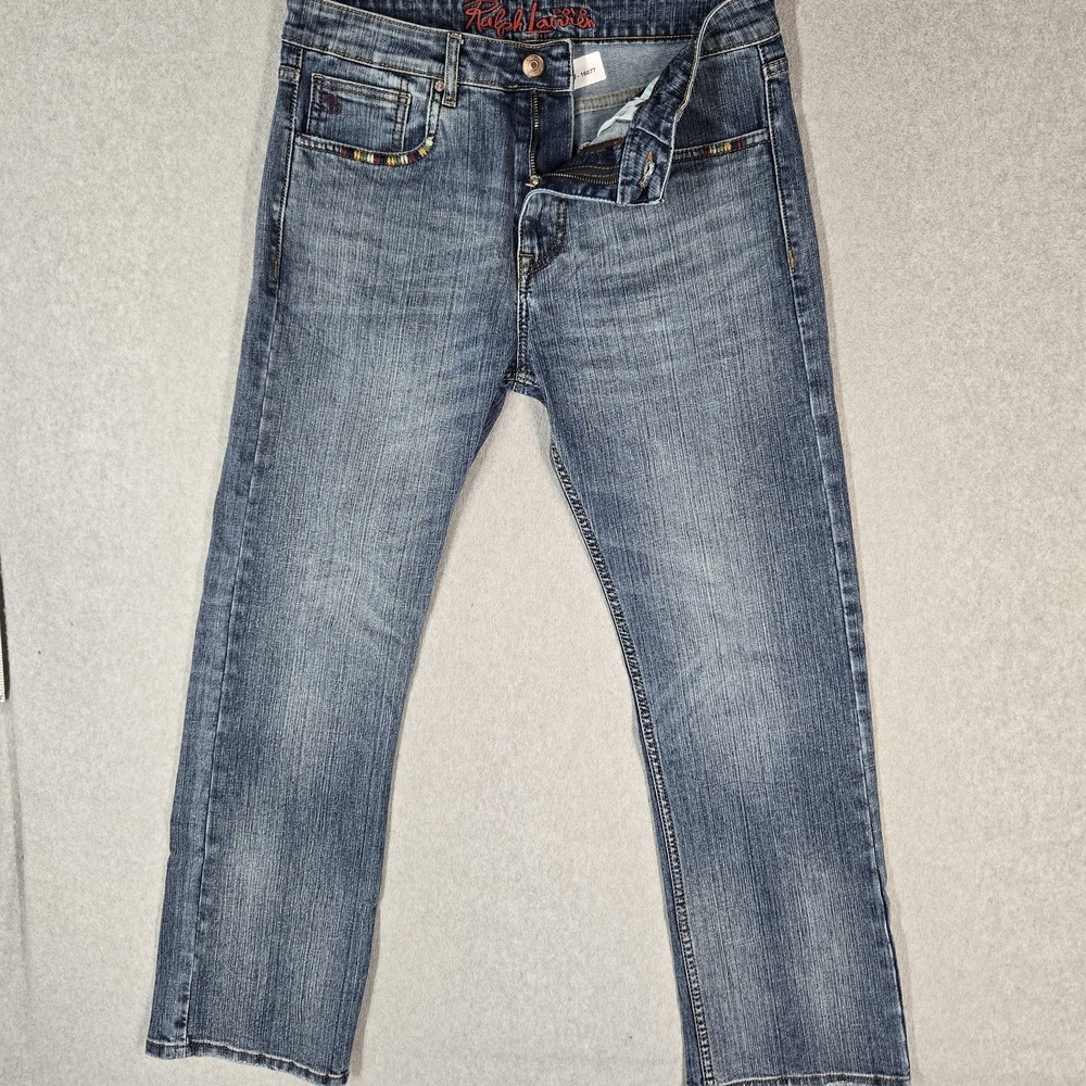 Ralph Lauren Men Jeans 34x32 Blue Denim Embroidered Straight 31" Inseam